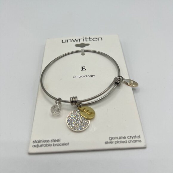 Unwritten Pave Initial E Disc Bangle Bracelet in Silver MSRP $55 NWT - Picture 3 of 4